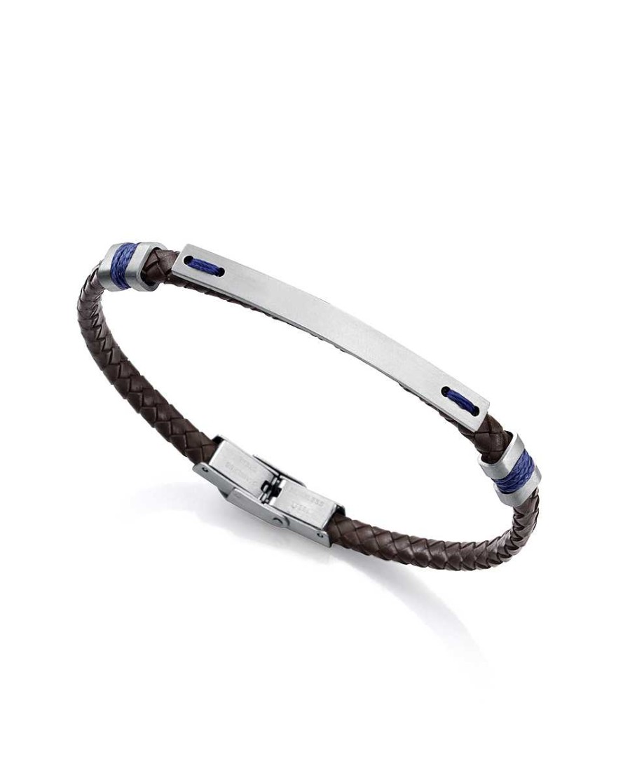 Joyer A Viceroy Jewels | Pulsera Vicderoy Acero Piel Marron Cordon Azul